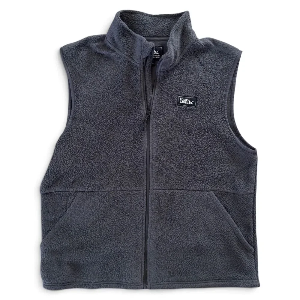 Eddie Bauer Men's Fleece Vest Medium Black Full Zip Outdoor Pockets